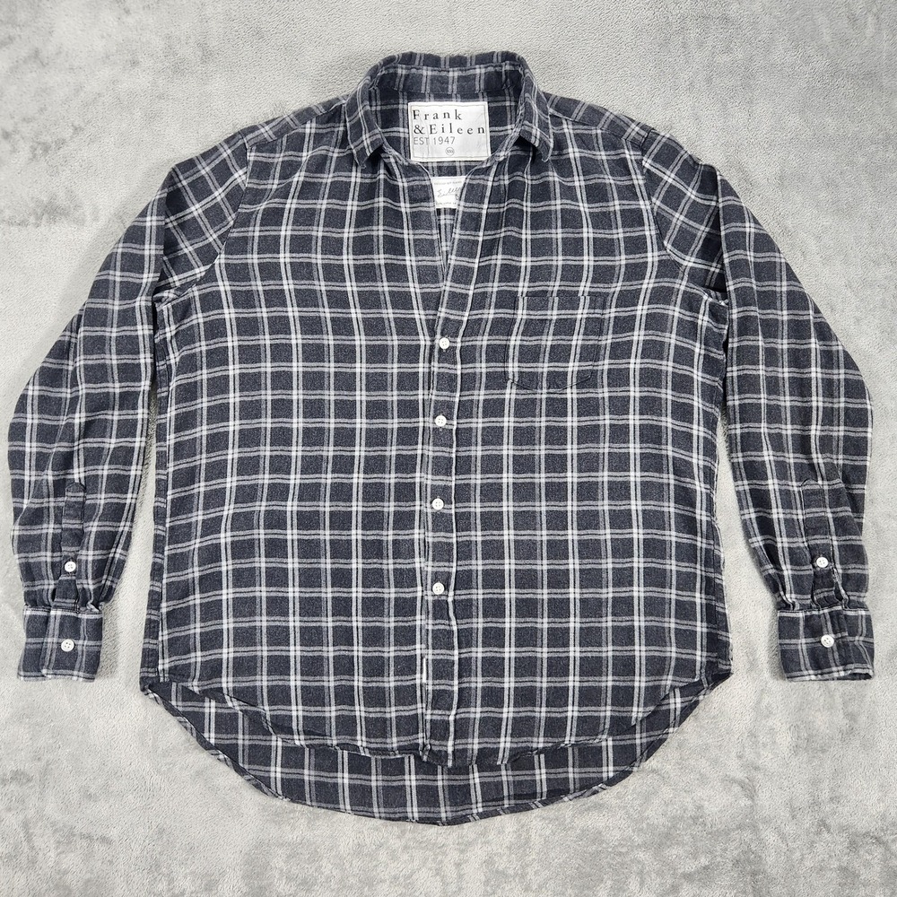 Frank & Eileen Shirt Womens XXS Gray‎ White Plaid Eileen Button Up Long Sleeve